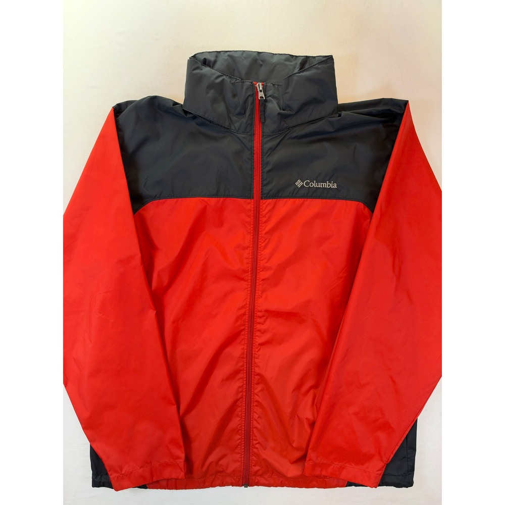 Columbia Mens Red Gray Colorblock Packable Windbreaker Jacket WM7675 Size Large